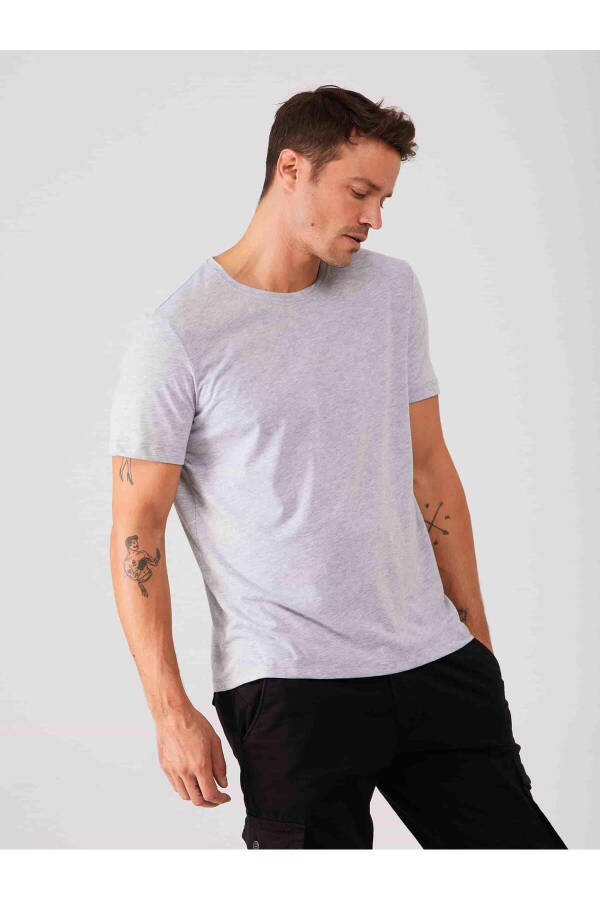 Gray Melange Men's Slim Fit Plain Crew Neck T-Shirt - 70953 - 8