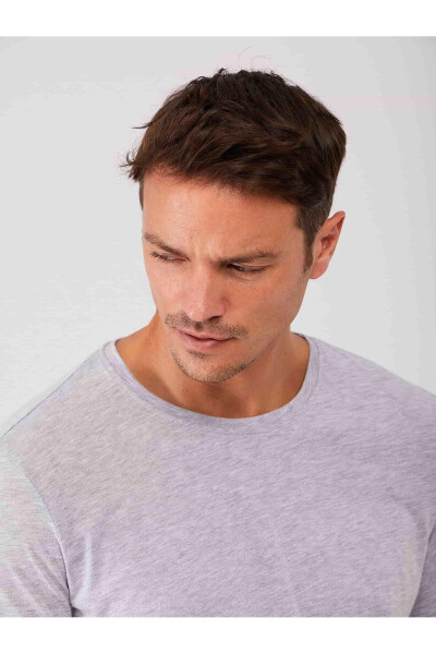 Gray Melange Men's Slim Fit Plain Crew Neck T-Shirt - 70953 - 4