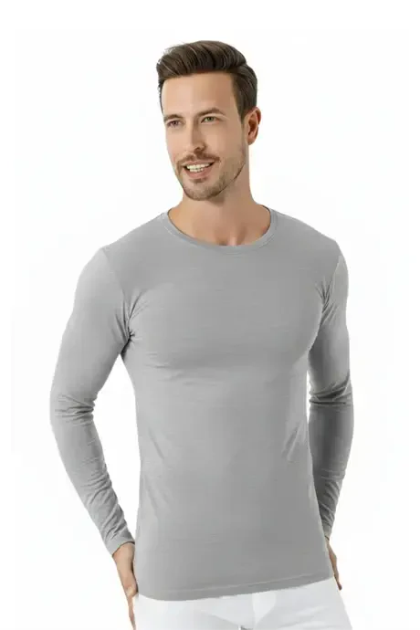 Gray Men's Regular Fit Crew Neck Long Sleeve T-Shirt 2-Pack 100% Cotton - 3