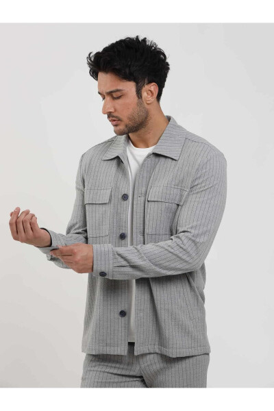 Gray Men's Regular Fit Striped Brent Collar Long Sleeve Shirt - 3