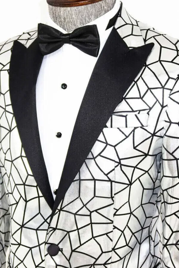 Gray Men's Tuxedo Jacket with Black Patchwork Pattern - Wessi - 2
