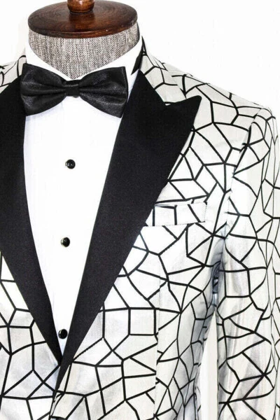 Gray Men's Tuxedo Jacket with Black Patchwork Pattern - Wessi - 7