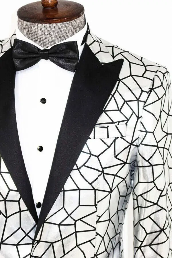 Gray Men's Tuxedo Jacket with Black Patchwork Pattern - Wessi - 7
