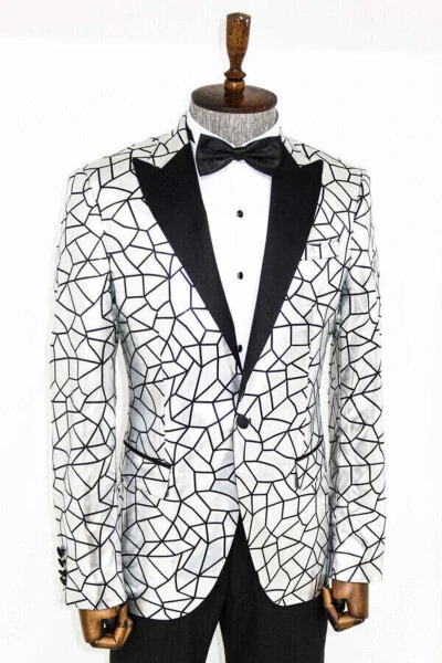 Gray Men's Tuxedo Jacket with Black Patchwork Pattern - Wessi - 8