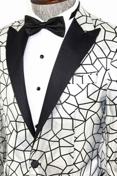 Gray Men's Tuxedo Jacket with Black Patchwork Pattern - Wessi - WESSI (1)