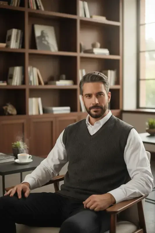 Gray Men's V-Neck Knit Anti-Pilling Sweater Regular Fit Cable Knit Pattern-Gray - 2