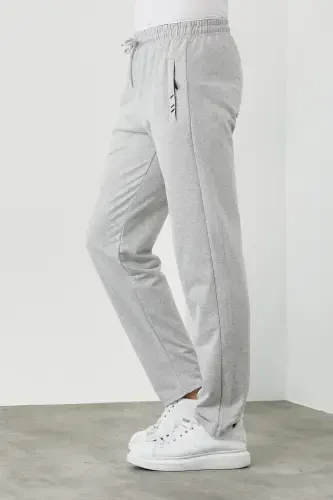 Gray Men's Zipper Pocket Embroidered Detail Straight Leg Relaxed Fit Sweatpants-Gray - COMEOR (1)