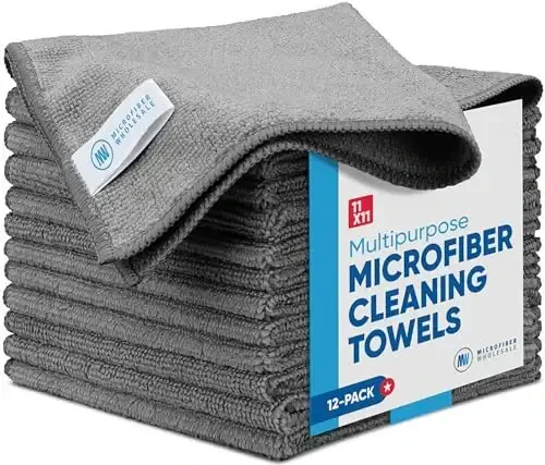 Gray Microfiber Cleaning Cloth - 12 Pack | Better Quality All Purpose Towels | Great for Messes in The Home | Clean, Dust, Polish | Soft, Absorbent, Durable | Wash 100s of Times - MICROFIBER WHOLESALE