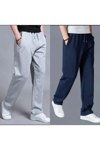 Gray - Navy Blue Men's Wide Leg Straight Leg Sweatpants-Gray 