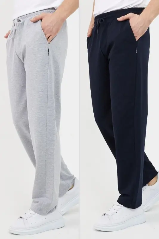 Gray-Navy Men's Straight Leg Relaxed Fit Jogger Pants Pack of 2 - MMETALIC