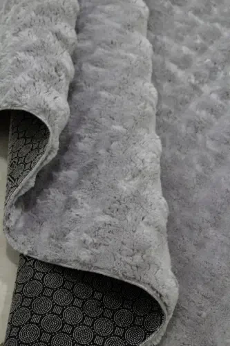 Gray Oval Plush Embossed Non-Slip Base Dot Washable Living Room Hallway Kitchen Children's Room-Light Gray - 5
