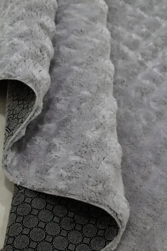 Gray Oval Plush Embossed Non-Slip Base Dot Washable Living Room Hallway Kitchen Children's Room-Light Gray - 5