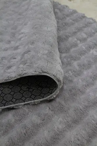 Gray Oval Plush Embossed Non-Slip Base Dot Washable Living Room Hallway Kitchen Children's Room-Light Gray - 4