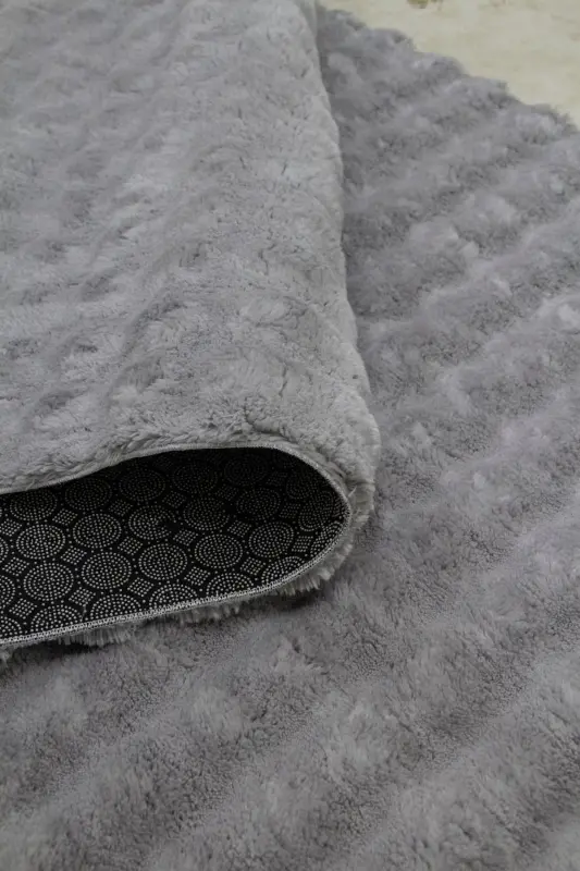 Gray Oval Plush Embossed Non-Slip Base Dot Washable Living Room Hallway Kitchen Children's Room-Light Gray - 4