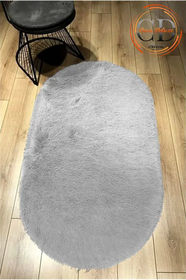Gray Oval Post Plush Soft Washable Non-Slip Dot Base Antibacterial Living Room Corridor Kids Rug - 13
