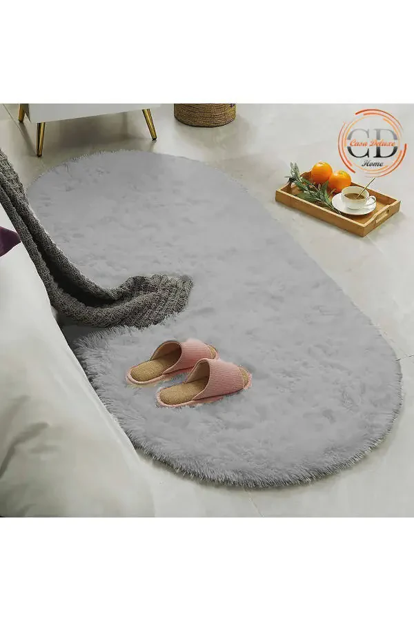 Gray Oval Post Plush Soft Washable Non-Slip Dot Base Antibacterial Living Room Corridor Kids Rug - 8