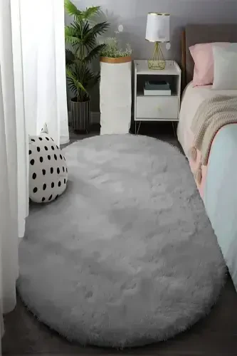 Gray Oval Postal Carpet Plush Soft Non-Slip Dot Base Antibacterial-Gray - VILA NOVA HOME (1)