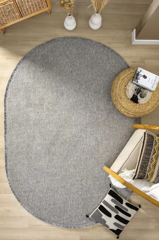 Gray Oval Woven Carpet Living Room Bedroom Hallway Runner Rug GRAY OVAL-Gray 10 - 1