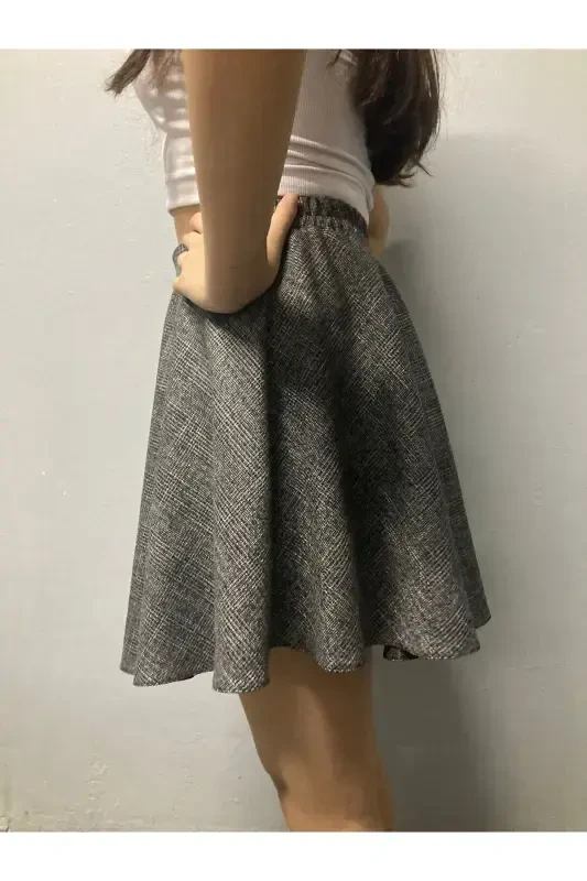 Gray Plaid Mini Straight Skirt Girl-Gy - 4