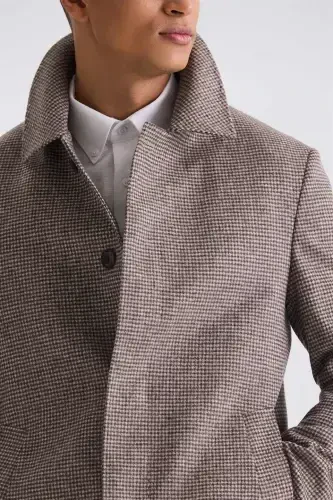 Gray Plaid Wool Cashmere Overcoat - 3