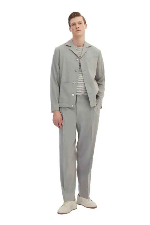 Gray Plain Casual Fit Linen Blend Suit - 2