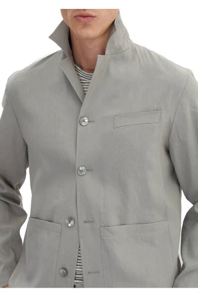 Gray Plain Casual Fit Linen Blend Suit - 4