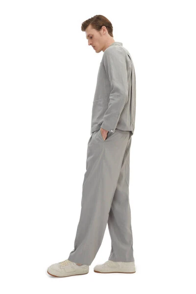 Gray Plain Casual Fit Linen Blend Suit - 5