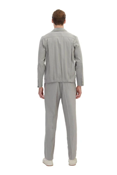 Gray Plain Casual Fit Linen Blend Suit - 8