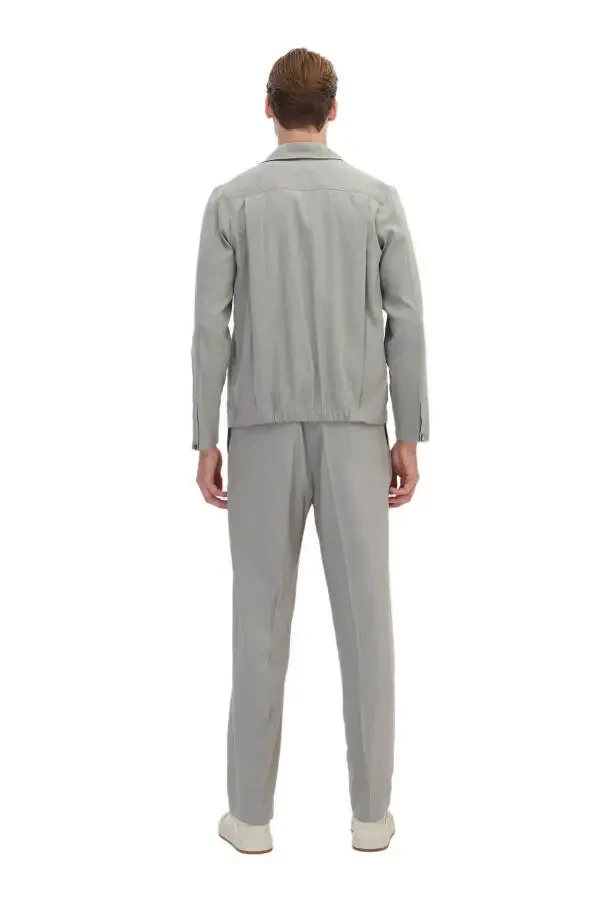 Gray Plain Casual Fit Linen Blend Suit - 8