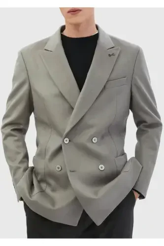 Gray Plain Comfort Fit 100% Wool Jacket - 4