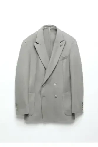Gray Plain Comfort Fit 100% Wool Jacket - 7