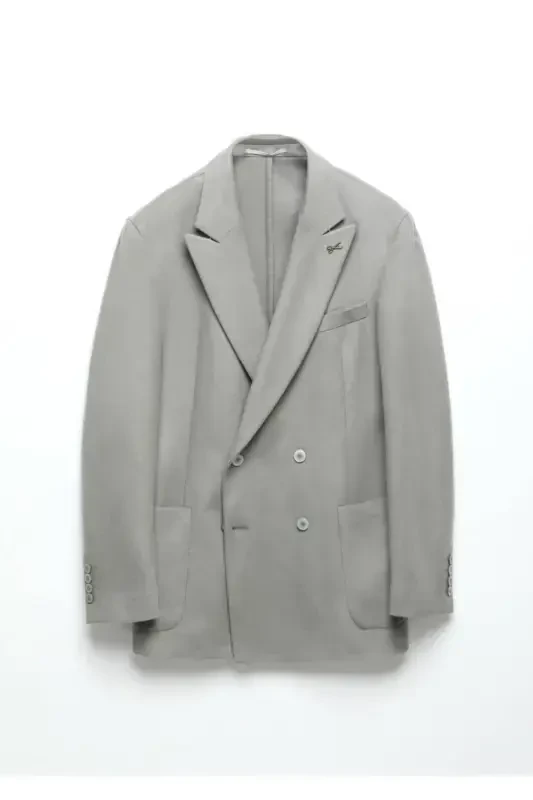 Gray Plain Comfort Fit 100% Wool Jacket - 7