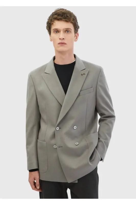 Gray Plain Comfort Fit 100% Wool Jacket - RAMSEY