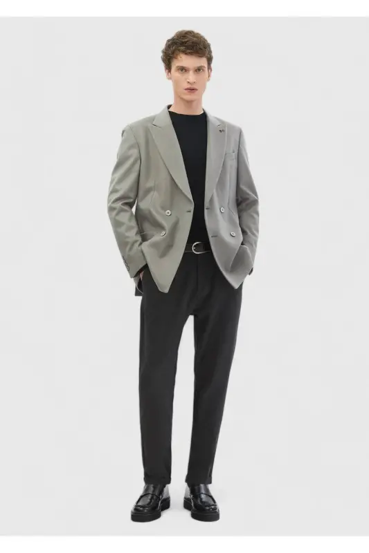 Gray Plain Comfort Fit 100% Wool Jacket - 2