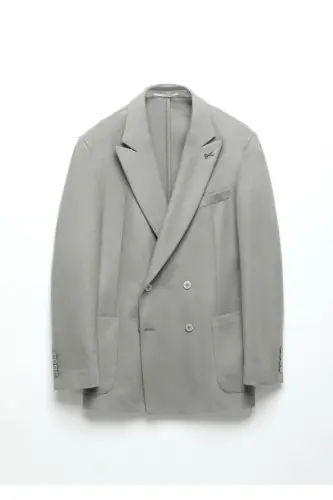 Gray Plain Comfort Fit 100% Wool Jacket - 7