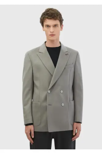 Gray Plain Comfort Fit 100% Wool Jacket - 3