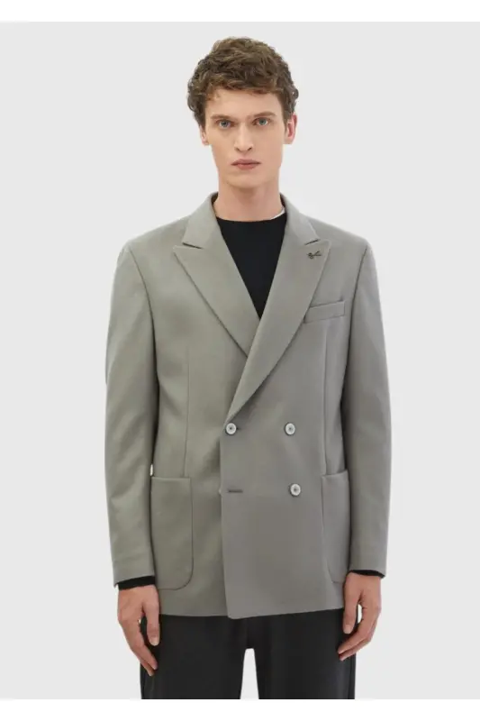 Gray Plain Comfort Fit 100% Wool Jacket - 3