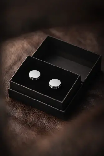 Gray Plain Round Cufflinks 