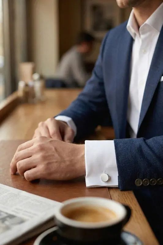 Gray Plain Round Cufflinks - 2