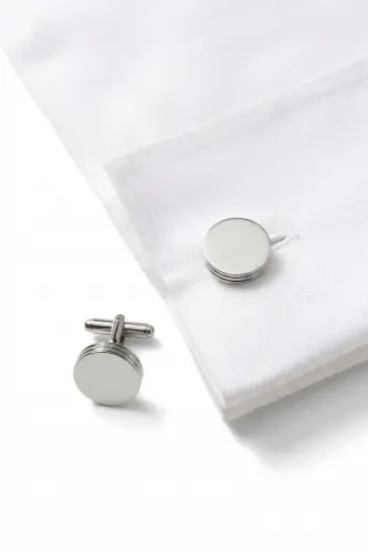 Gray Plain Round Cufflinks - 4