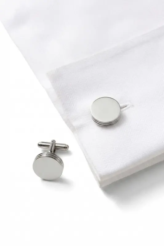 Gray Plain Round Cufflinks - 4