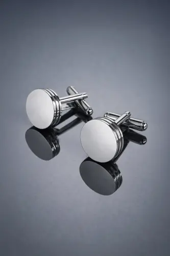 Gray Plain Round Cufflinks - 5