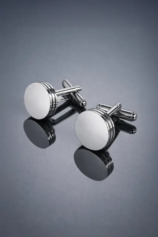 Gray Plain Round Cufflinks - 5