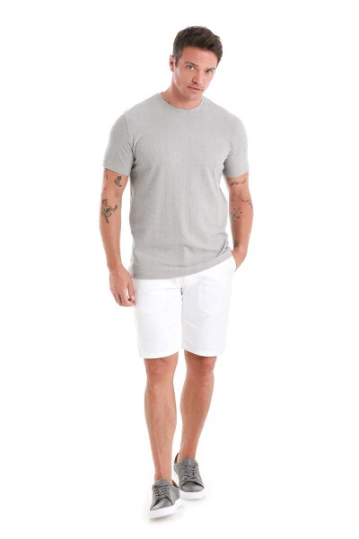 Gray Regular Fit Jacquard Crew Neck T-shirt - HATEMOĞLU (1)