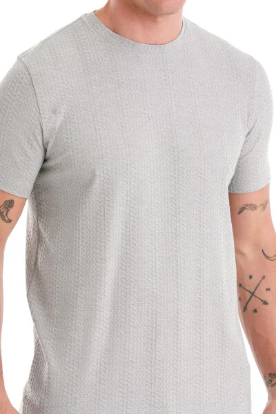 Gray Regular Fit Jacquard Crew Neck T-shirt - 5
