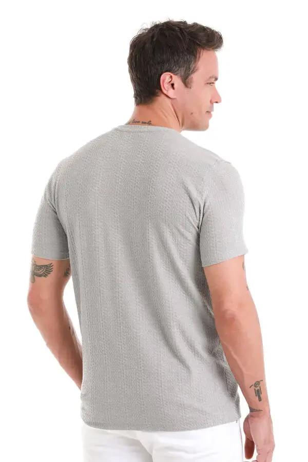 Gray Regular Fit Jacquard Crew Neck T-shirt - 6