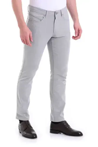 Gray Regular Fit Patterned Cotton 5 Pocket Canvas Pants - 5