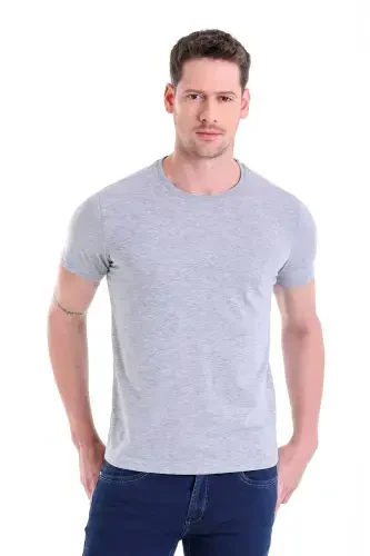 Gray Regular Fit Plain 100% Cotton Crew Neck T-shirt-Gray Melange - 1