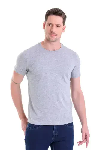 Gray Regular Fit Plain 100% Cotton Crew Neck T-shirt-Gray Melange - 4