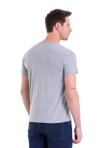 Gray Regular Fit Plain 100% Cotton Crew Neck T-shirt-Gray Melange - 6